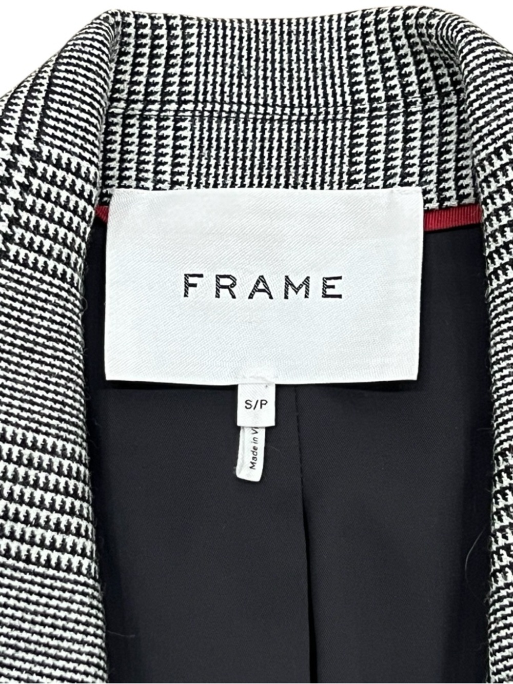 Frame Double Breasted Houndstooth Plaid Blazer in Noir Multi Size Medium - Picture 5 of 12